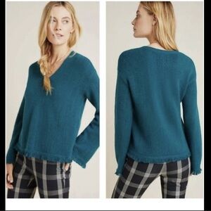 Anthropologie Joy Sweater Fringed V Neck Pullover Size Large